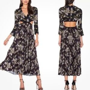 A.L.C. Josefa Silk Floral V-Neck Long Sleeve Cutout Midi Dress Size 2